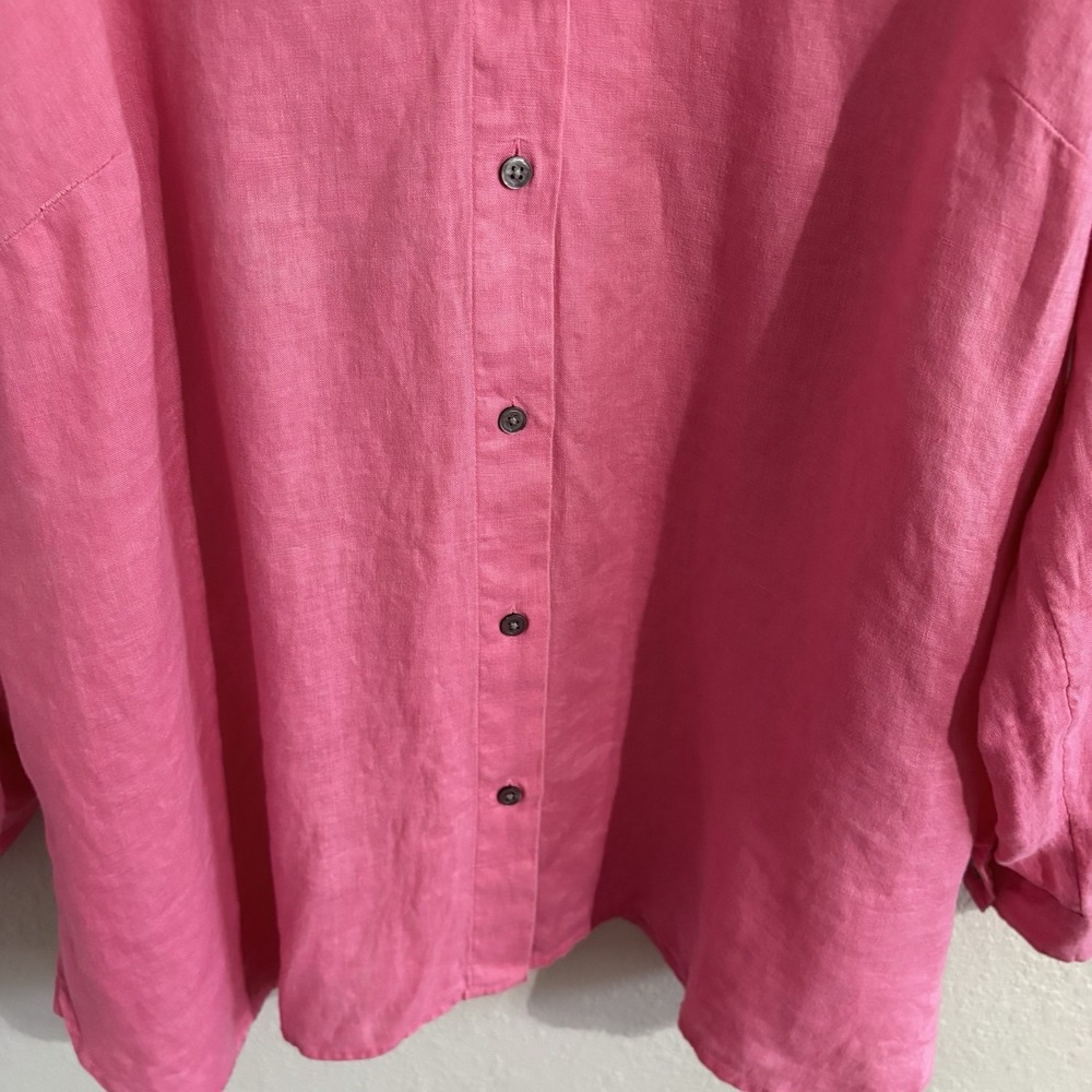 J Jill Love Linen Shirt Womens 2X Watermelon Pink Button Front Tunic Top Coastal - Picture 4 of 14